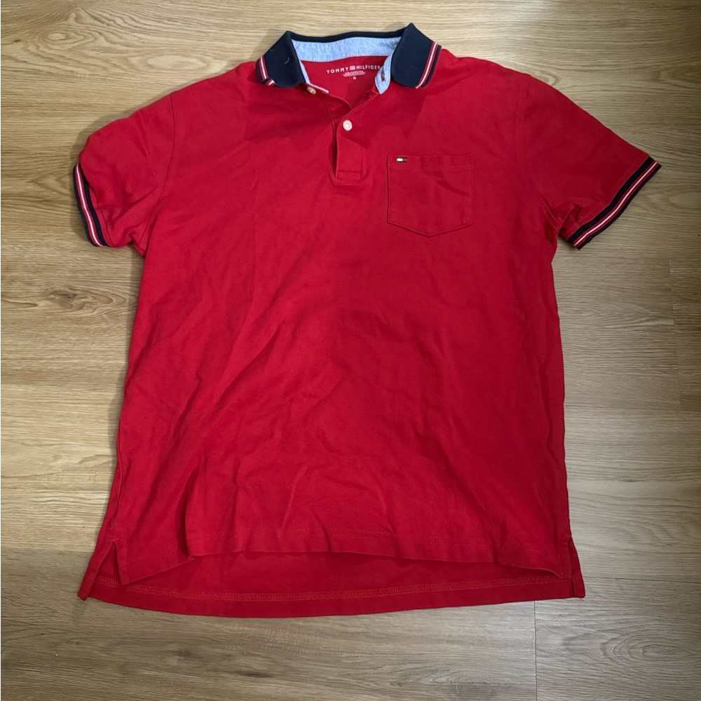 Tommy Hilfiger Men's Polo Shirt in Red with Navy Accents